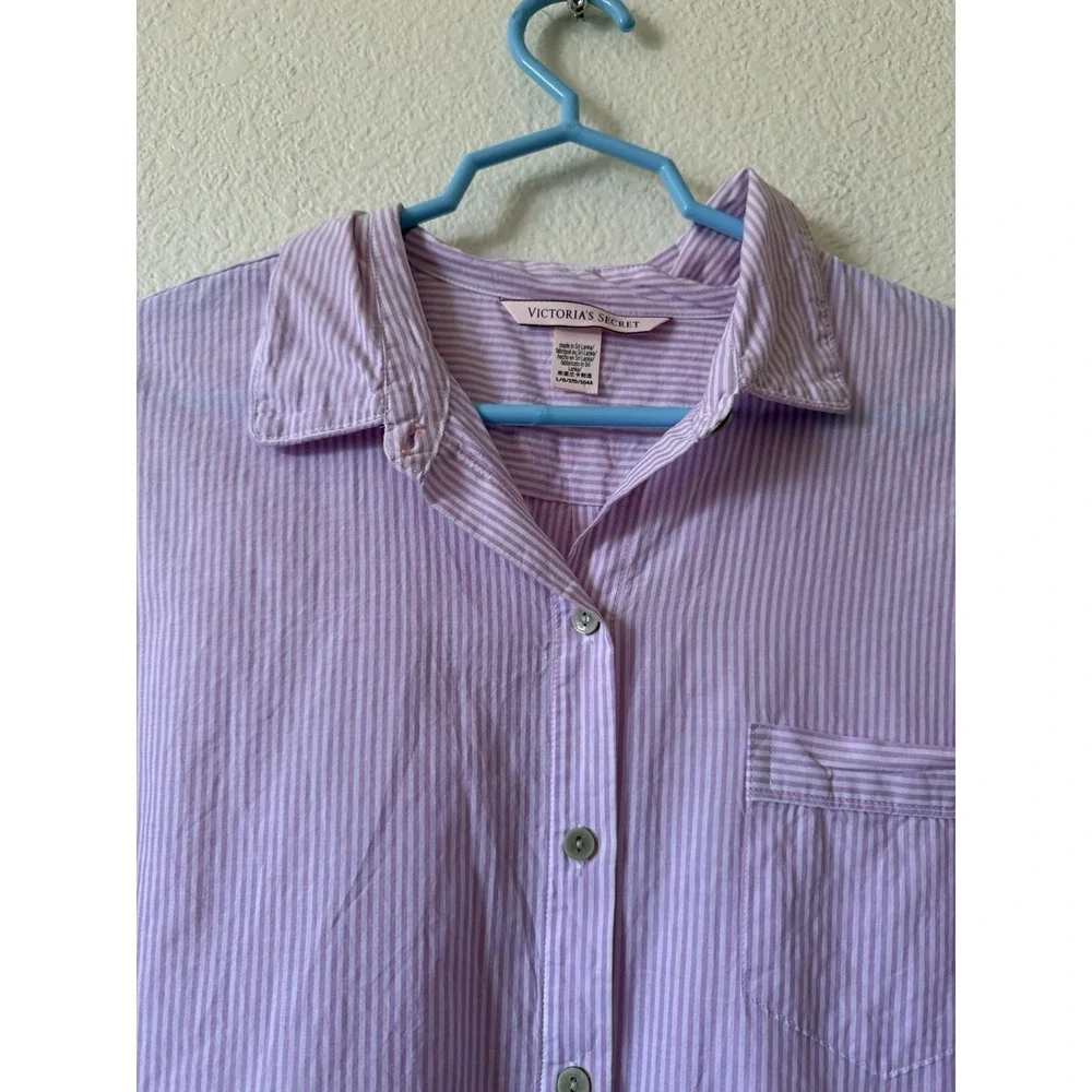 Victorias Secret Womens Sleep Shirt Dress Purple Stripe 100% Cotton L